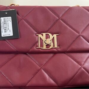 Badgley Mischka Elegant Burgundy Quilted Crossbody Bag Chain, NEW